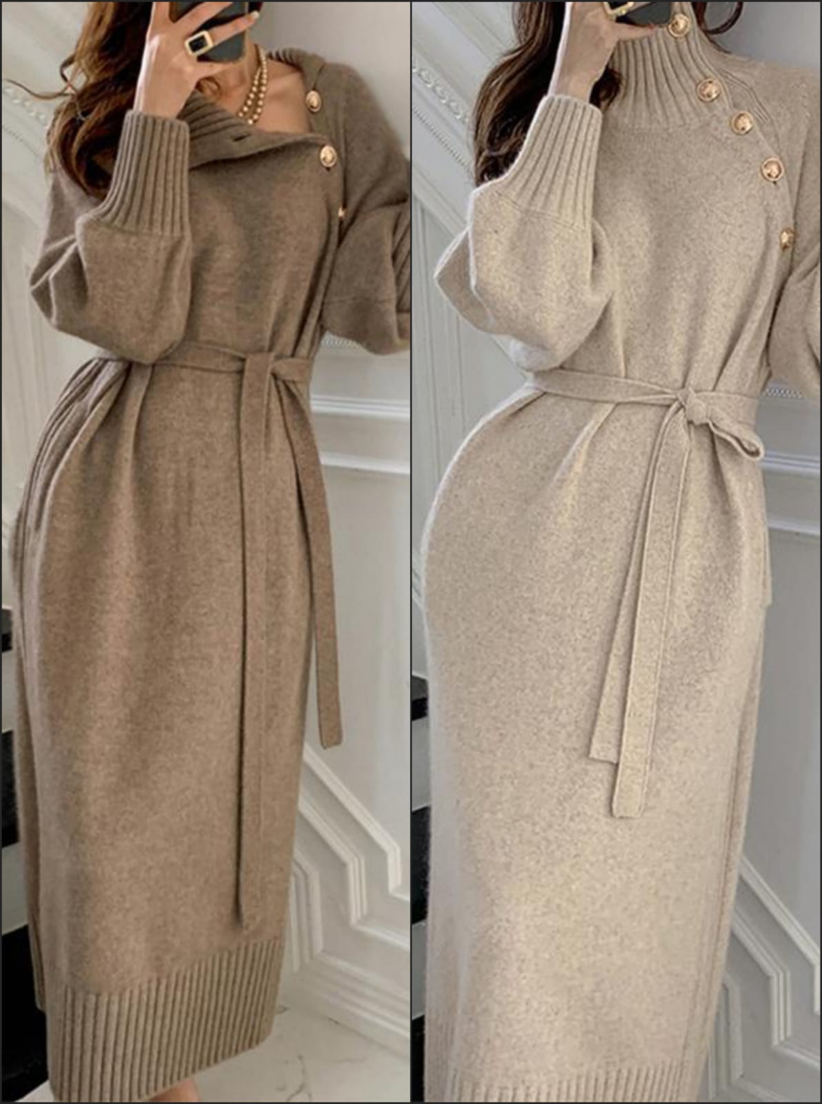 Sikura Luxury Winter Dress – Belted Woollen Elegance