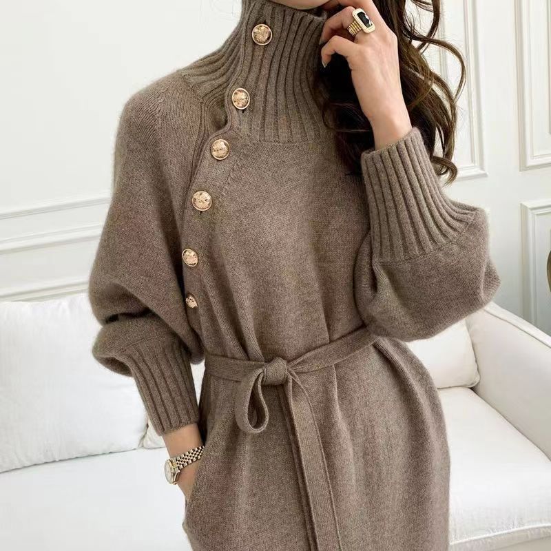 Sikura Luxury Winter Dress – Belted Woollen Elegance