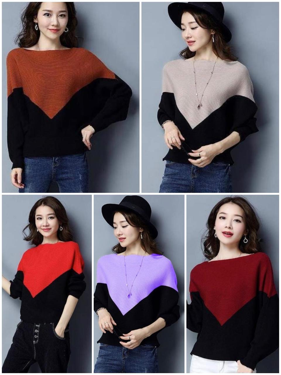 Baggy Style Colorblock Pullover – Soft Woollen Knit Sweater