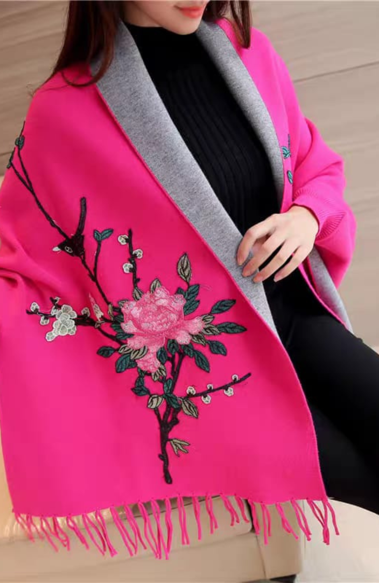 Premium Reversible Embroidered Woollen Shawl
