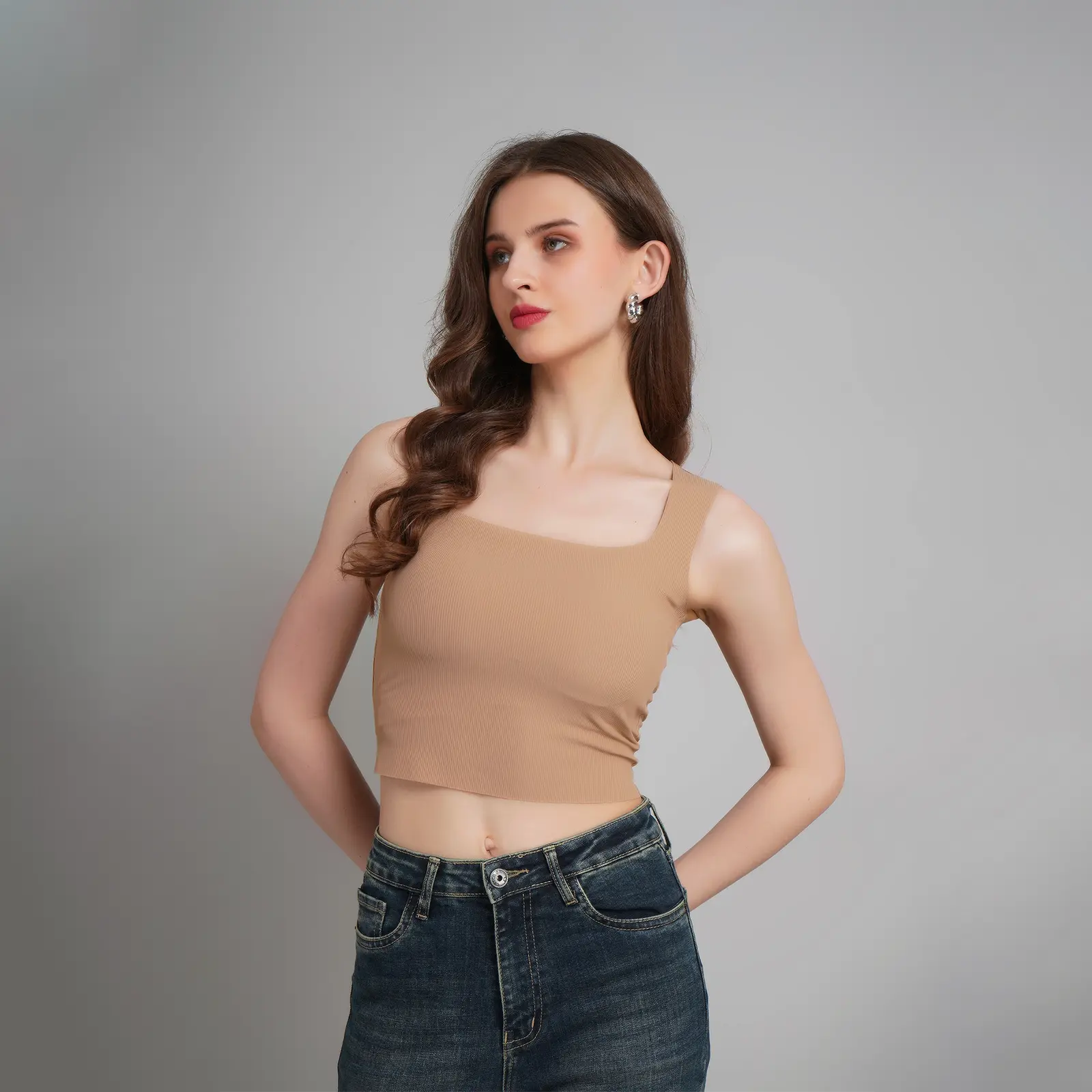 Nude Ribbed Crop Top 2