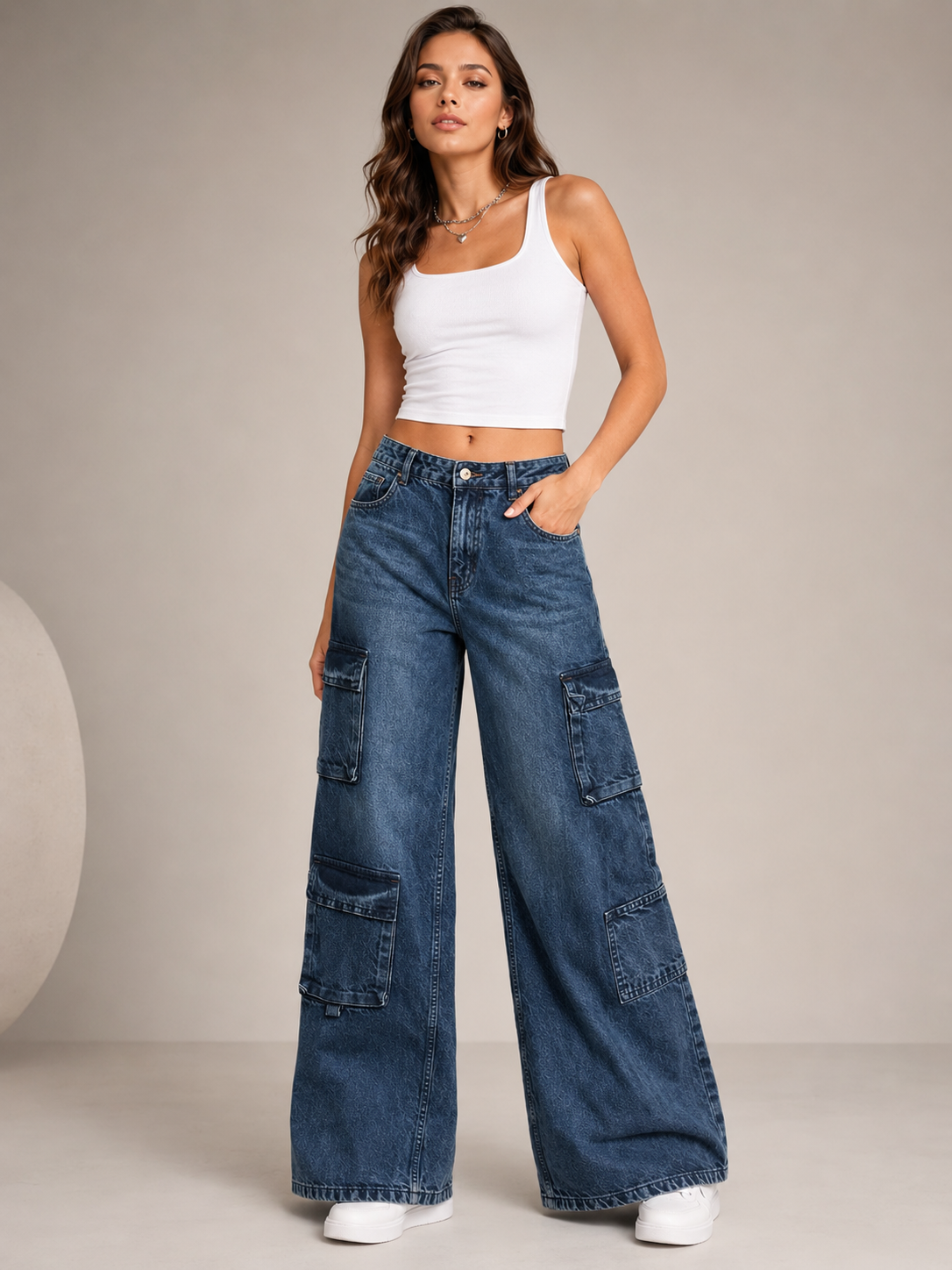 Women’s Wide Leg Cargo Denim Jeans