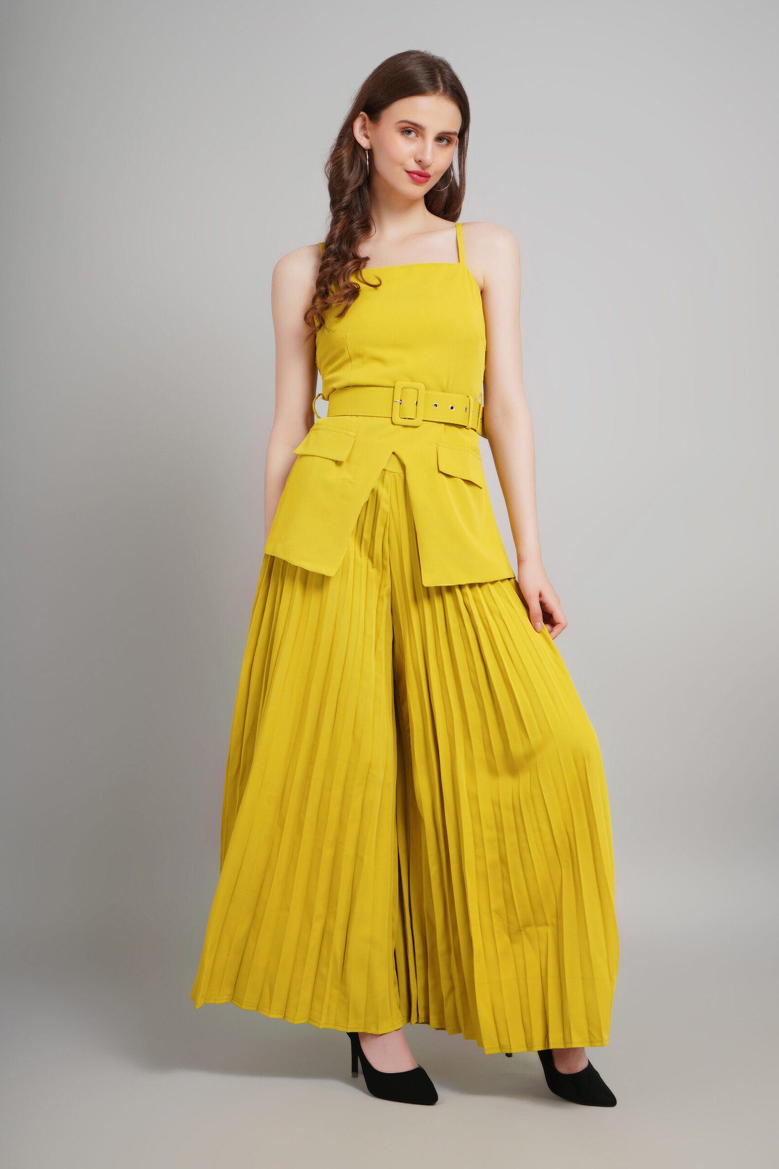 Black Belted Pleated Co-Ord Set