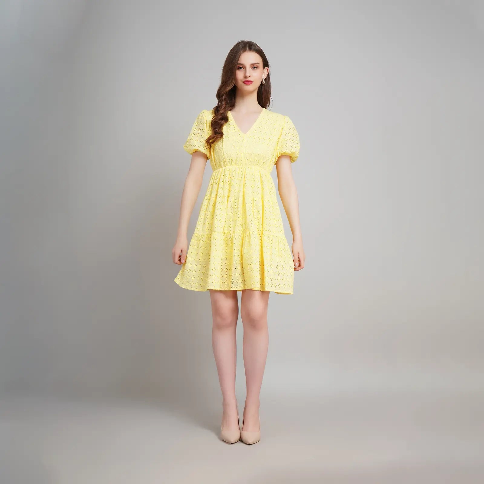 Yellow Eyelet Mini Dress
