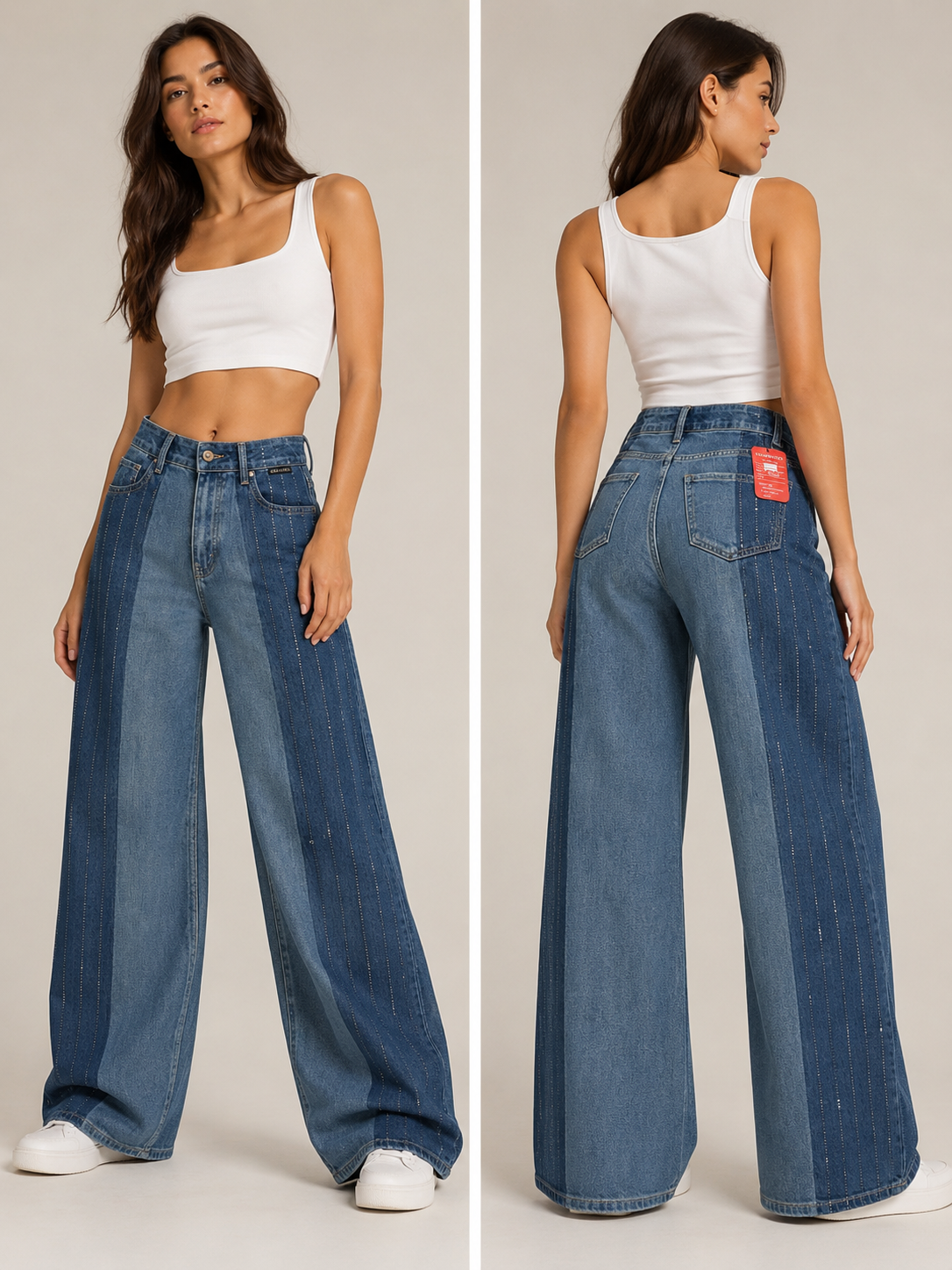 Women’s High Rise Wide Leg Panel Denim Jeans