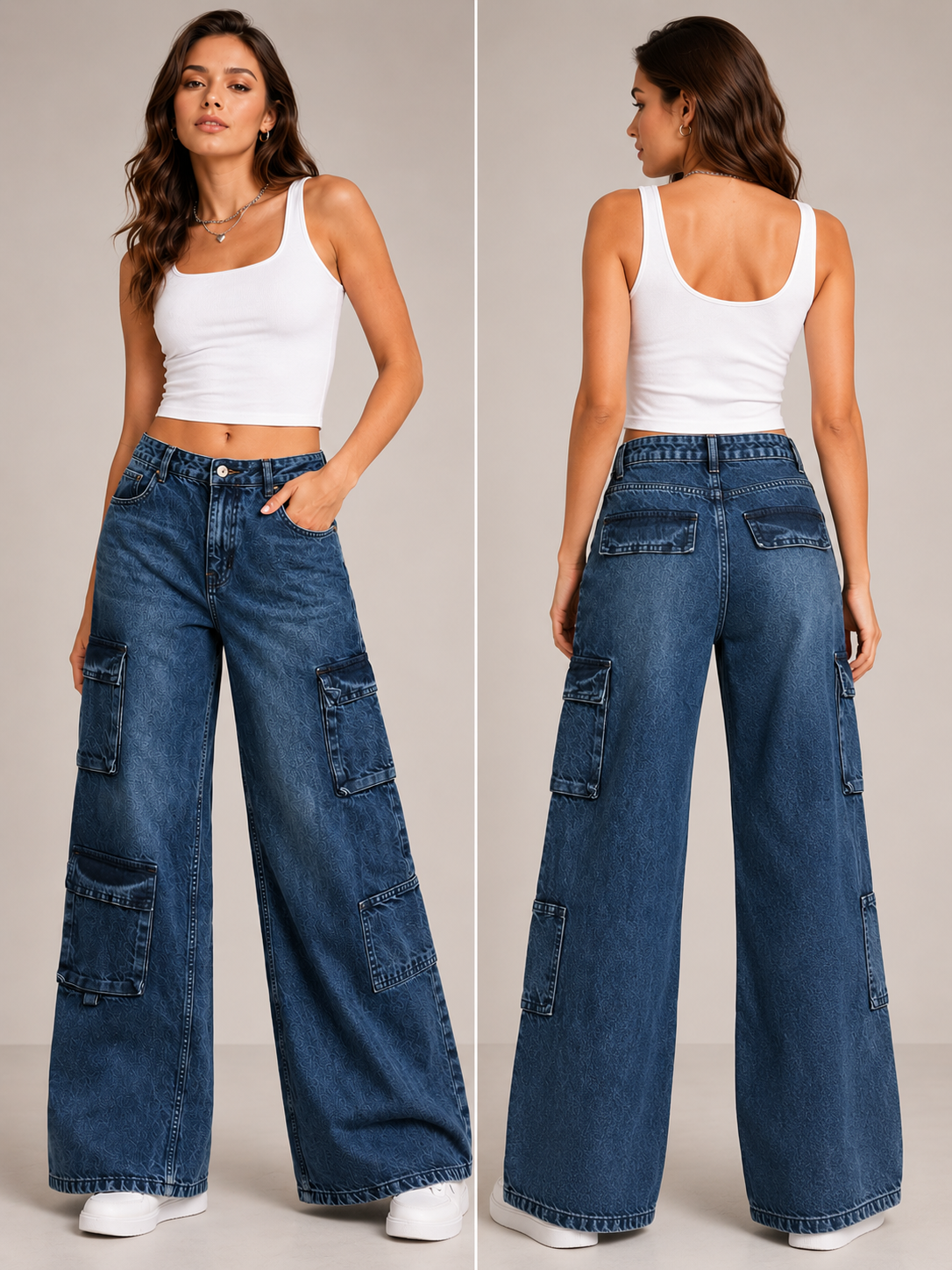 Women’s Wide Leg Cargo Denim Jeans