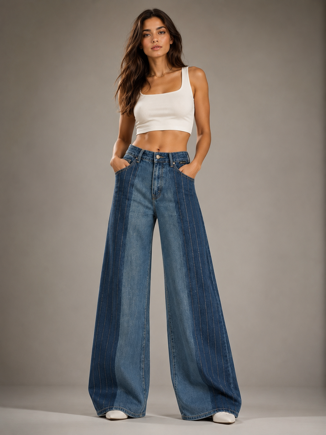 Women’s High Rise Wide Leg Panel Denim Jeans