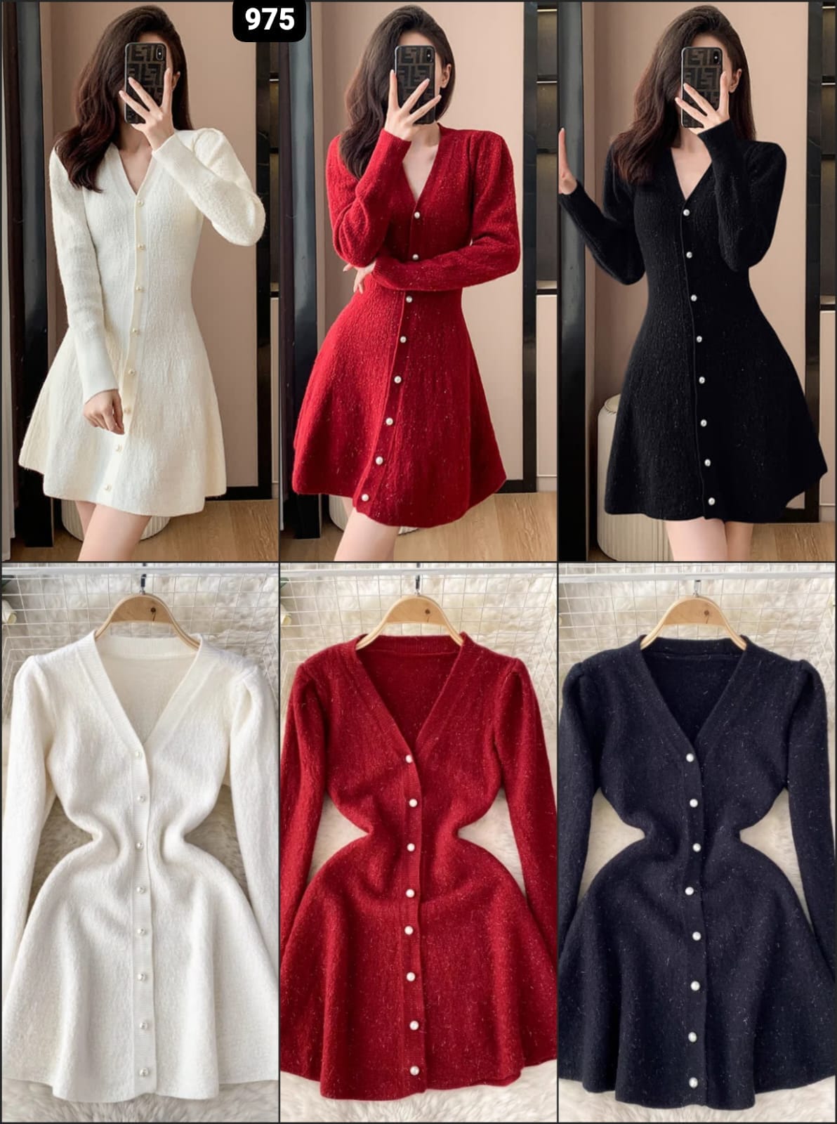 Valentina Luxury Woolen Dress – Pearl Button Flare Edition