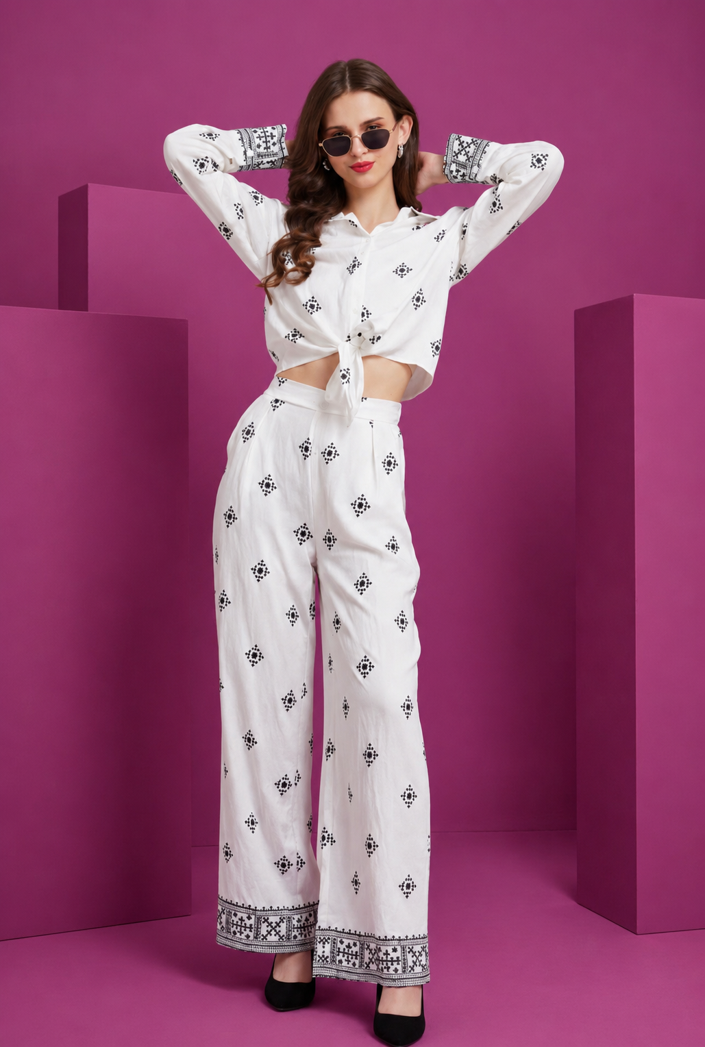 Women's White Printed Co-ord Set