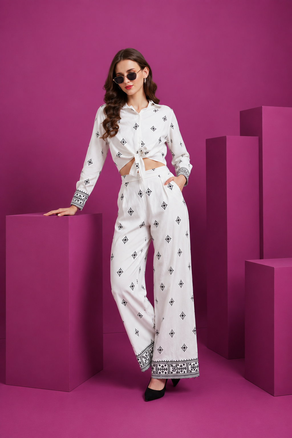Women's White Printed Co-ord Set