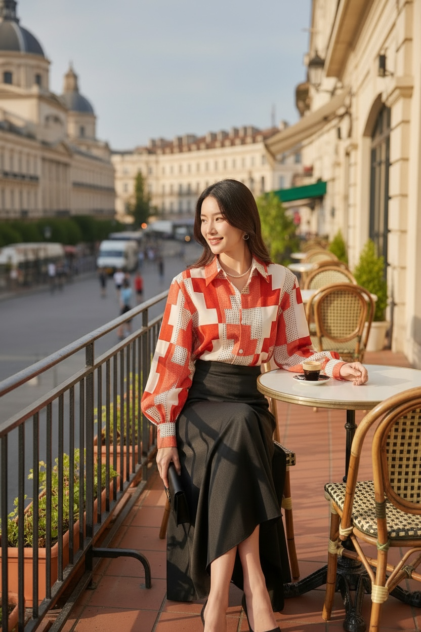 Soft Chiffon Printed Shirt – Stylish Geometric Pattern