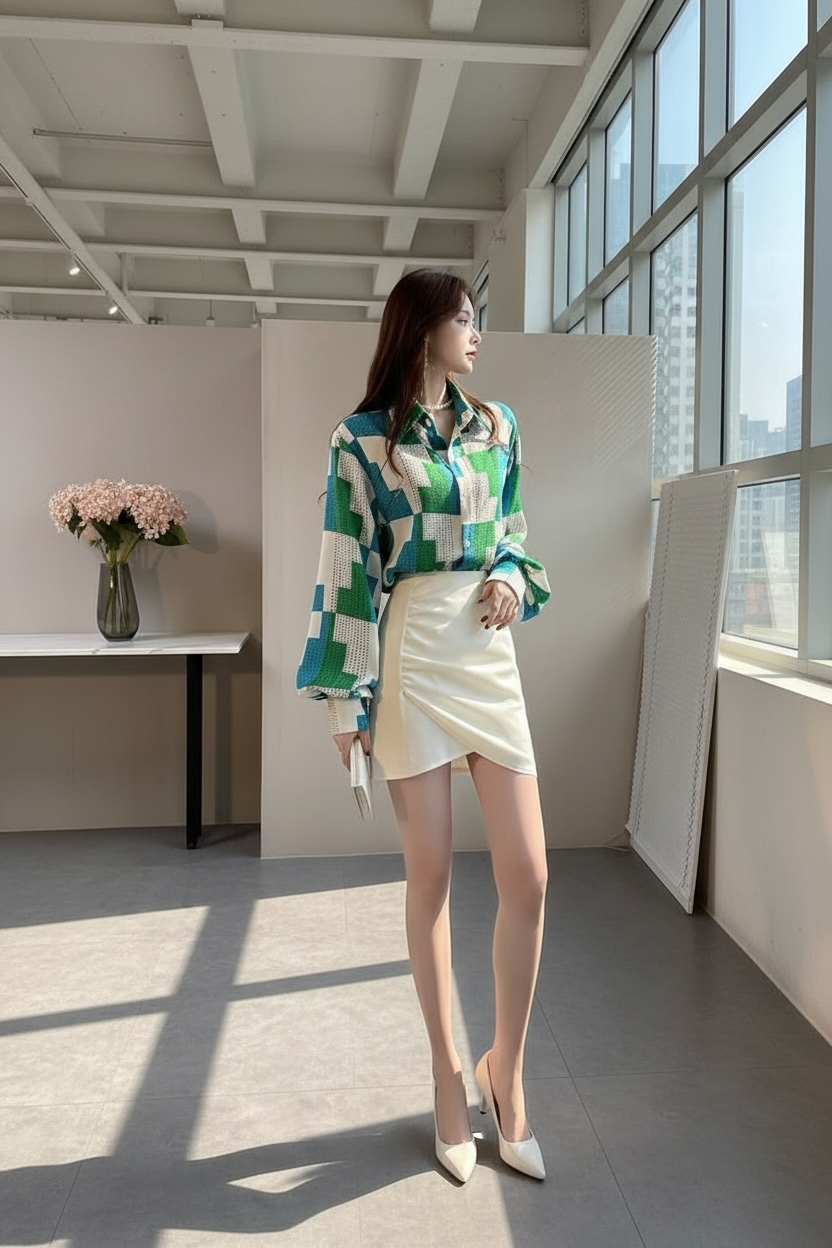 Soft Chiffon Printed Shirt – Stylish Geometric Pattern