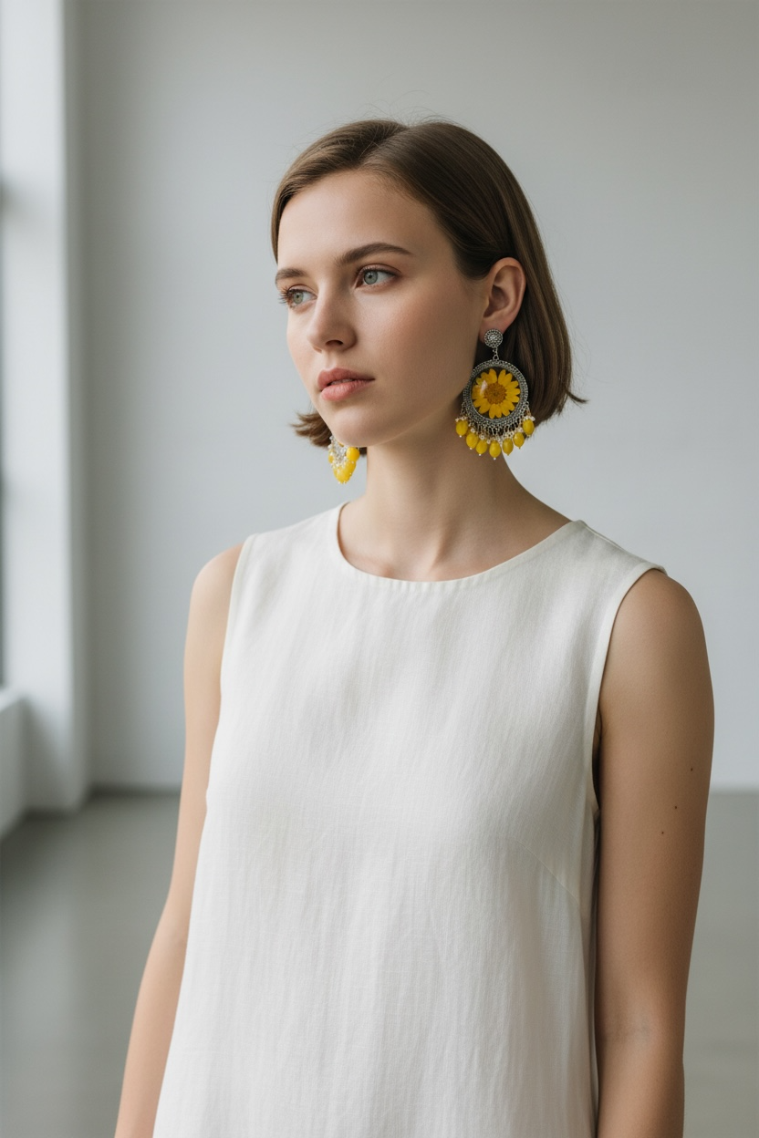 Real Flower Resin Earrings for Women | Handmade Yellow Floral Statement Danglers⸻