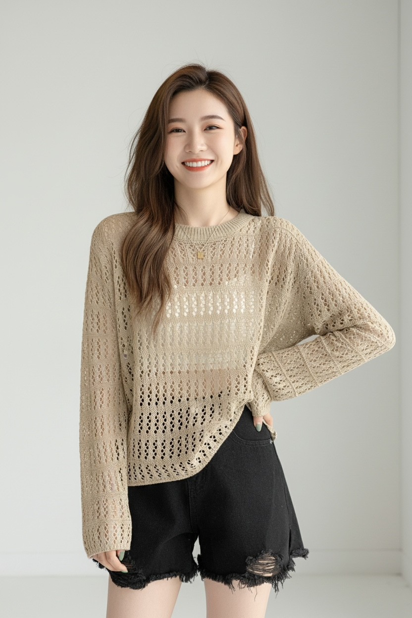 Sakura Crochet Top with Padded Inner – Women’s Crocia Fabric Summer Top