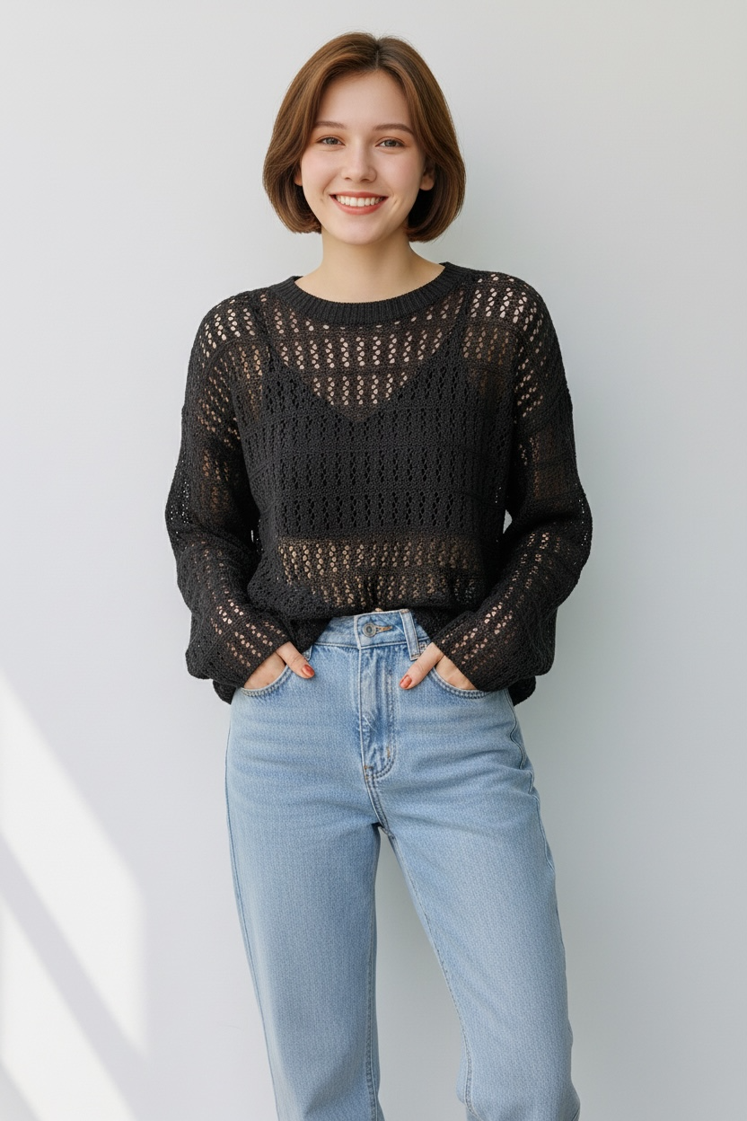 Sakura Crochet Top with Padded Inner – Women’s Crocia Fabric Summer Top