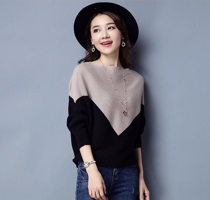 Baggy Style Colorblock Pullover – Soft Woollen Knit Sweater