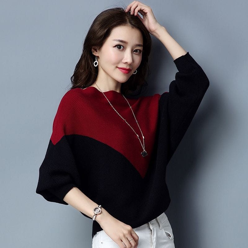 Baggy Style Colorblock Pullover – Soft Woollen Knit Sweater