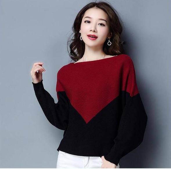 Baggy Style Colorblock Pullover – Soft Woollen Knit Sweater