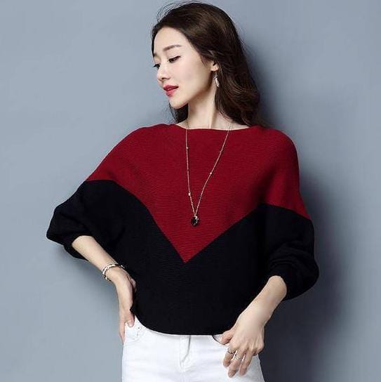 Baggy Style Colorblock Pullover – Soft Woollen Knit Sweater