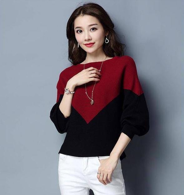 Baggy Style Colorblock Pullover – Soft Woollen Knit Sweater